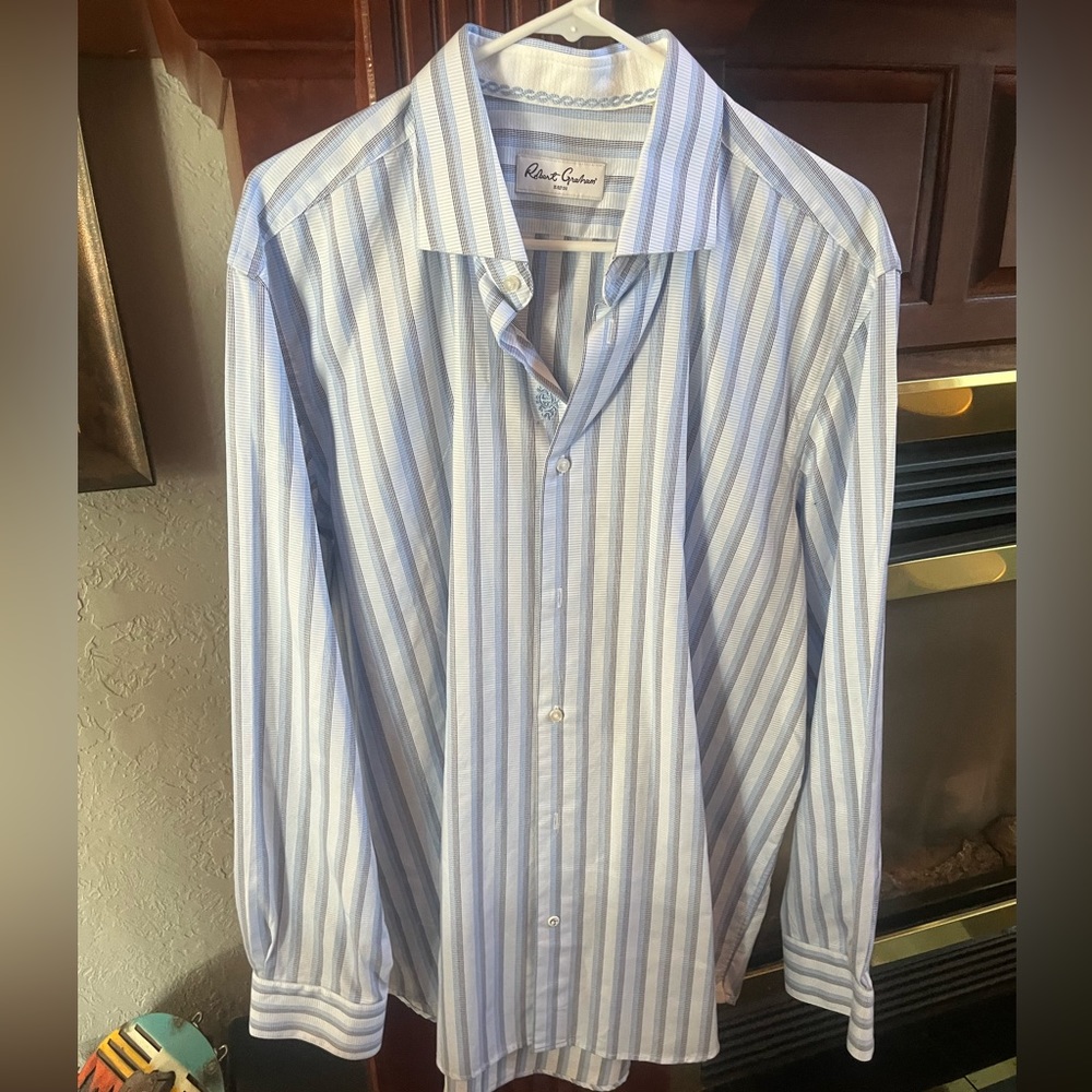 Robert Graham light blue striped shirt
